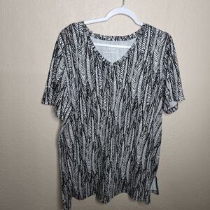 Catherines Top Women's 0X 14-16 Easy Fit Tees White Black Stripe Short Sleeve